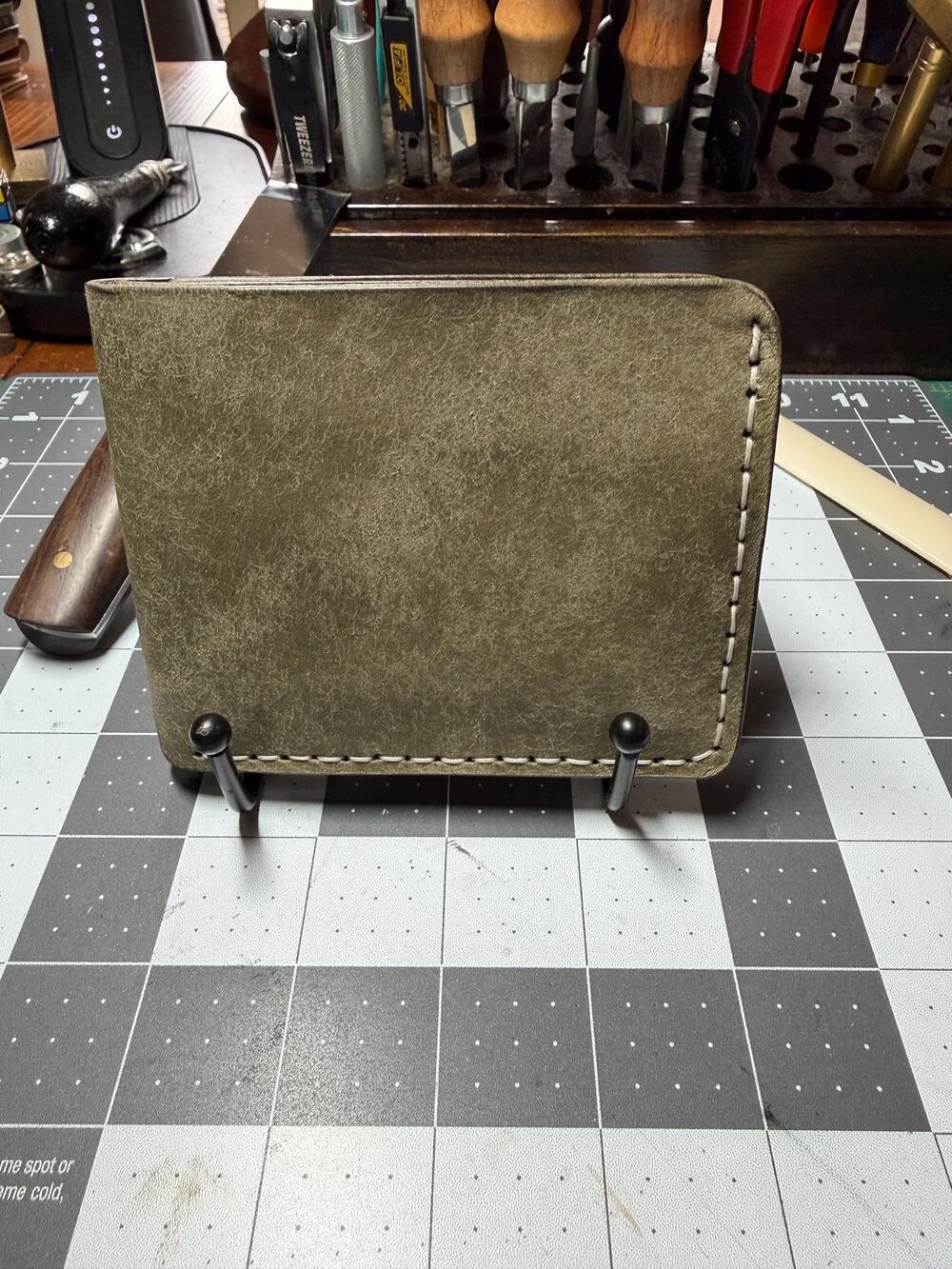 Handmade 6-Pocket Bifold Wallet – Pueblo Grey and Pueblo Olive Green Pocket
